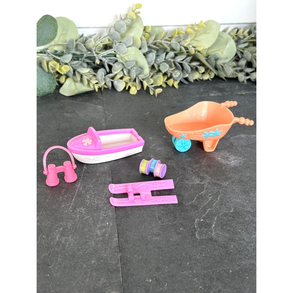 Littlest Pet Shop accessory lot wheelbarrow boat skis binoculars LPS Hasbro